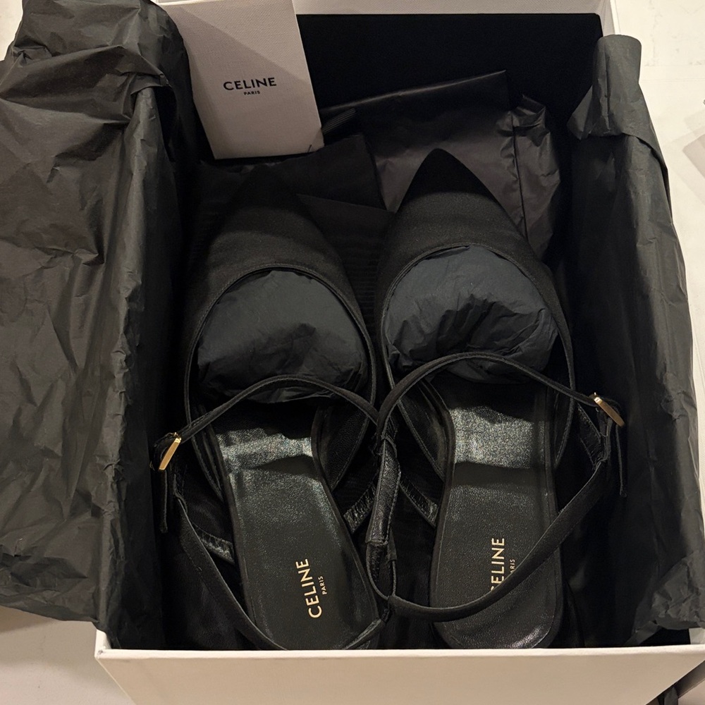 Celine Black maryjane sling back flats